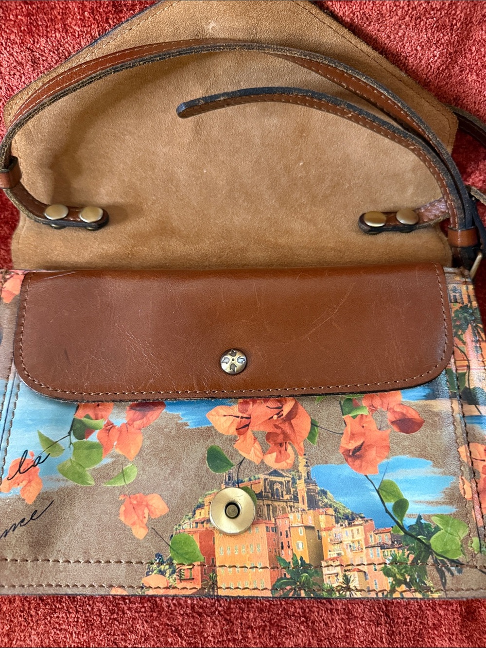 Patricia Nash Floral & Scenic Leather Crossbody Bag in Blue and Brown - Picture 8 of 8